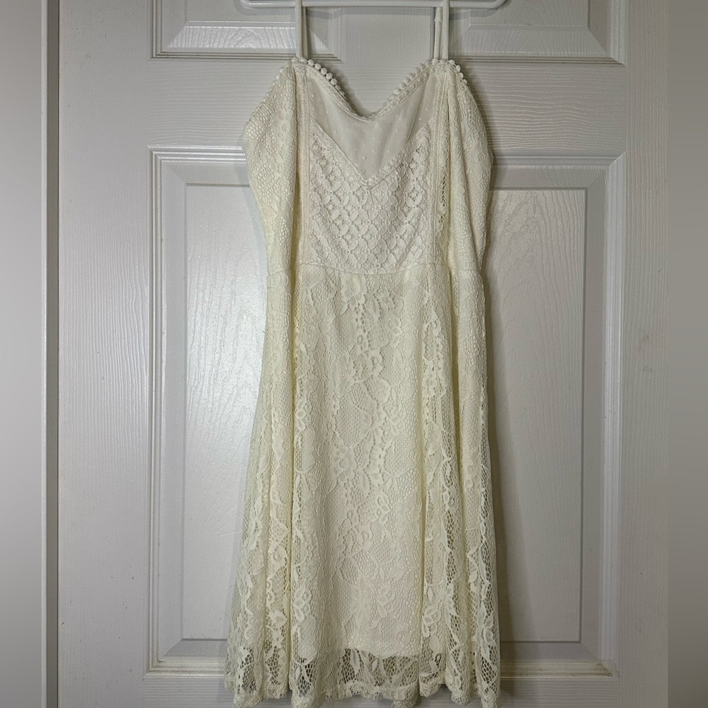 XS Off White Cream Crochet Detail Spaghetti Strap Dress / Like New